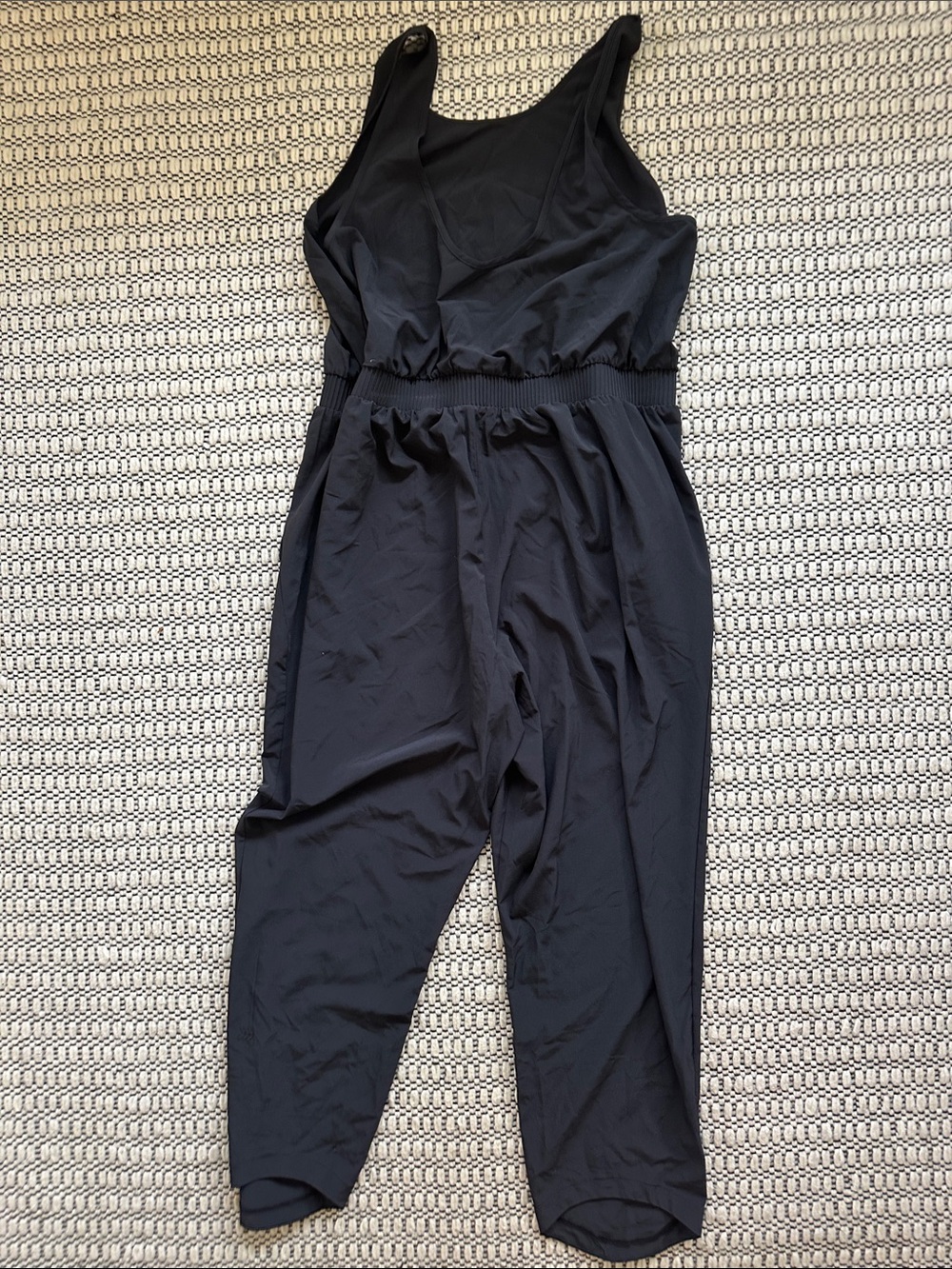 Lightweight stretch Sleeveless Black Jumpsuit with Waist Tie - Picture 3 of 5